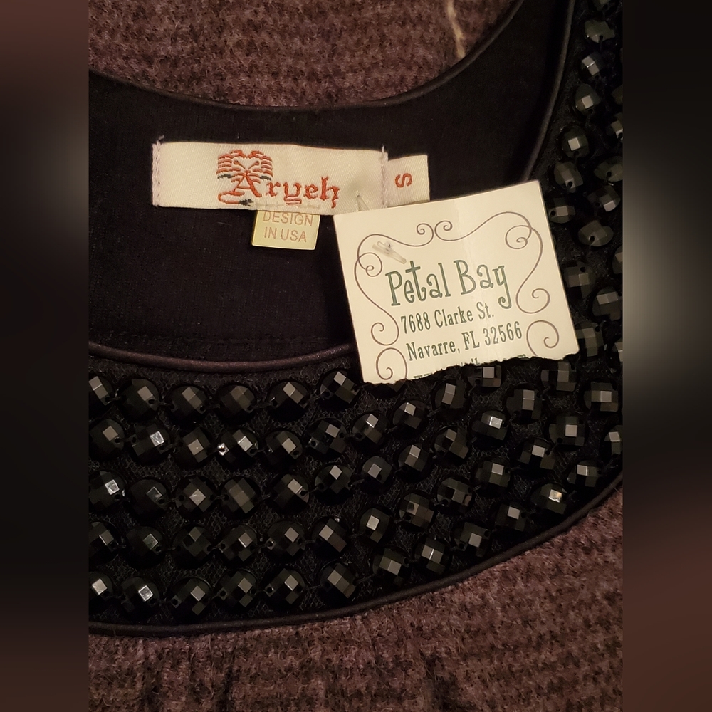 ARYEH Anthropologie NWT Sweater Dress w/Black Beaded Neckline Size M - Picture 5 of 8